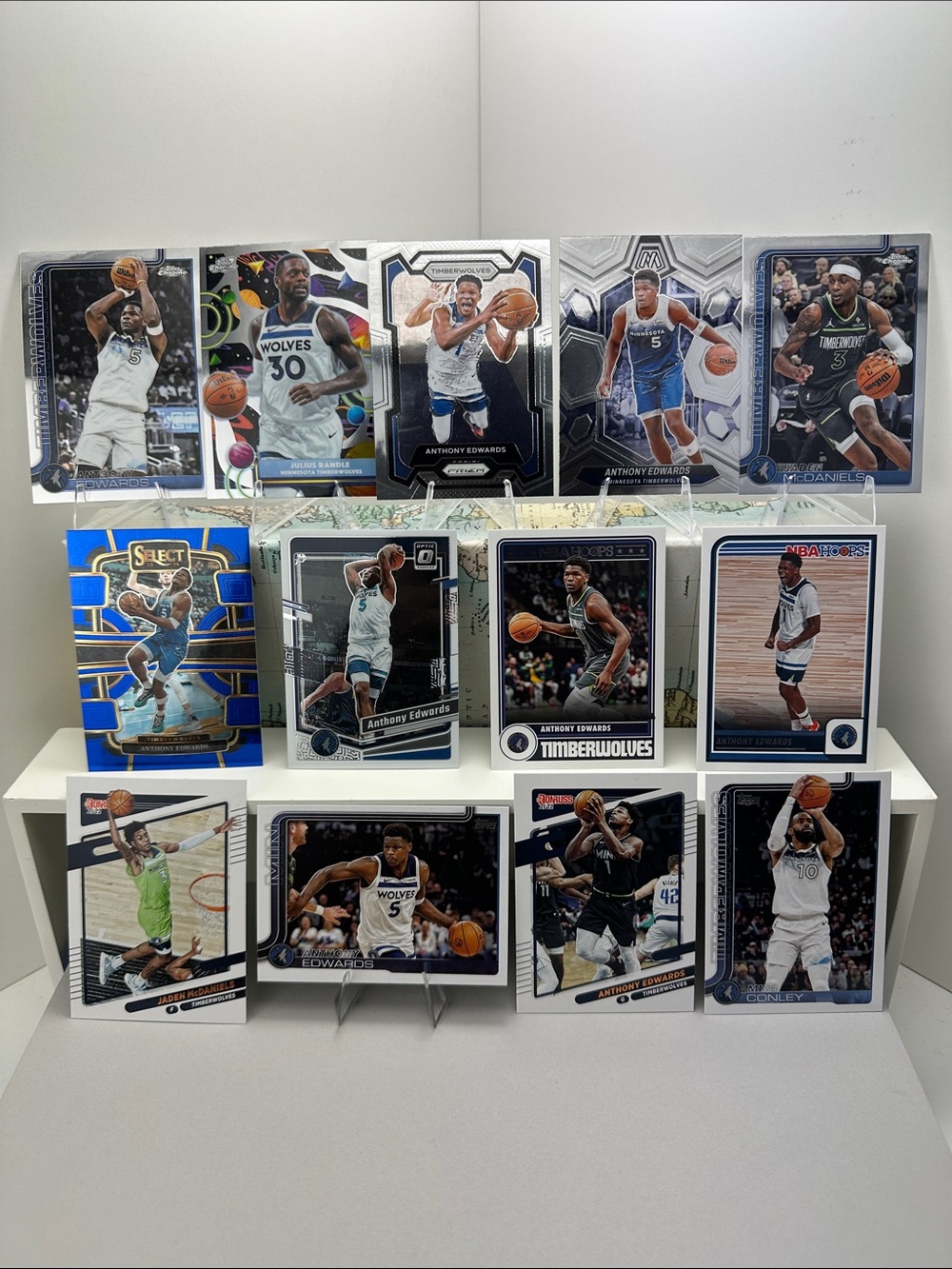 Anthony Edwards 13 card lot w/ Conley/McDaniels/Julius Randle Cosmic Chrome